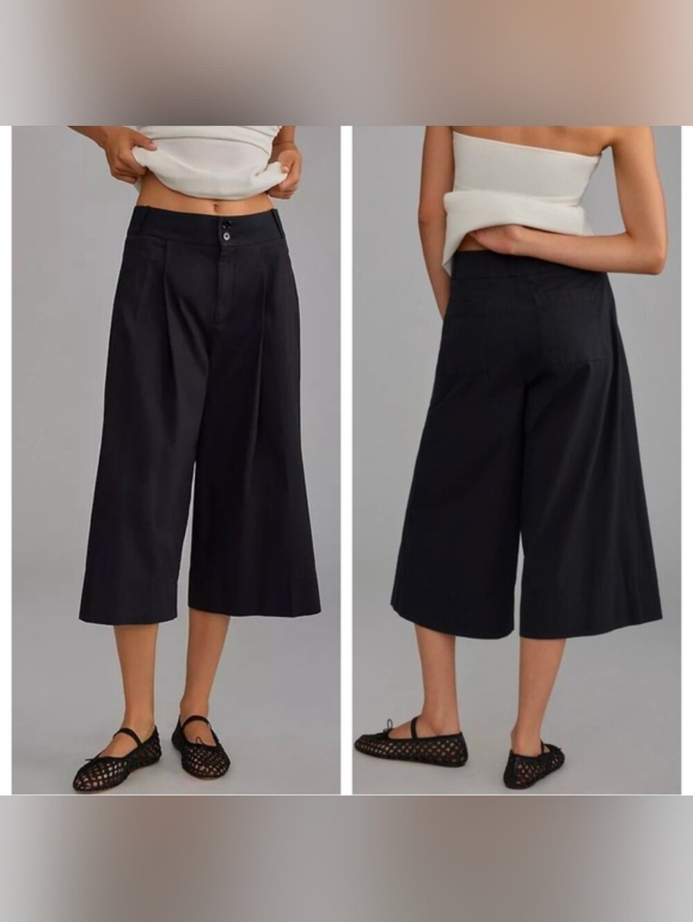 Anthropologie Women Black Crop High-Rise Wide Leg Pants Size 14 New With Tag